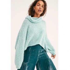Free People Aqua Star Cowl Neck Slouchy Sweater Size XL